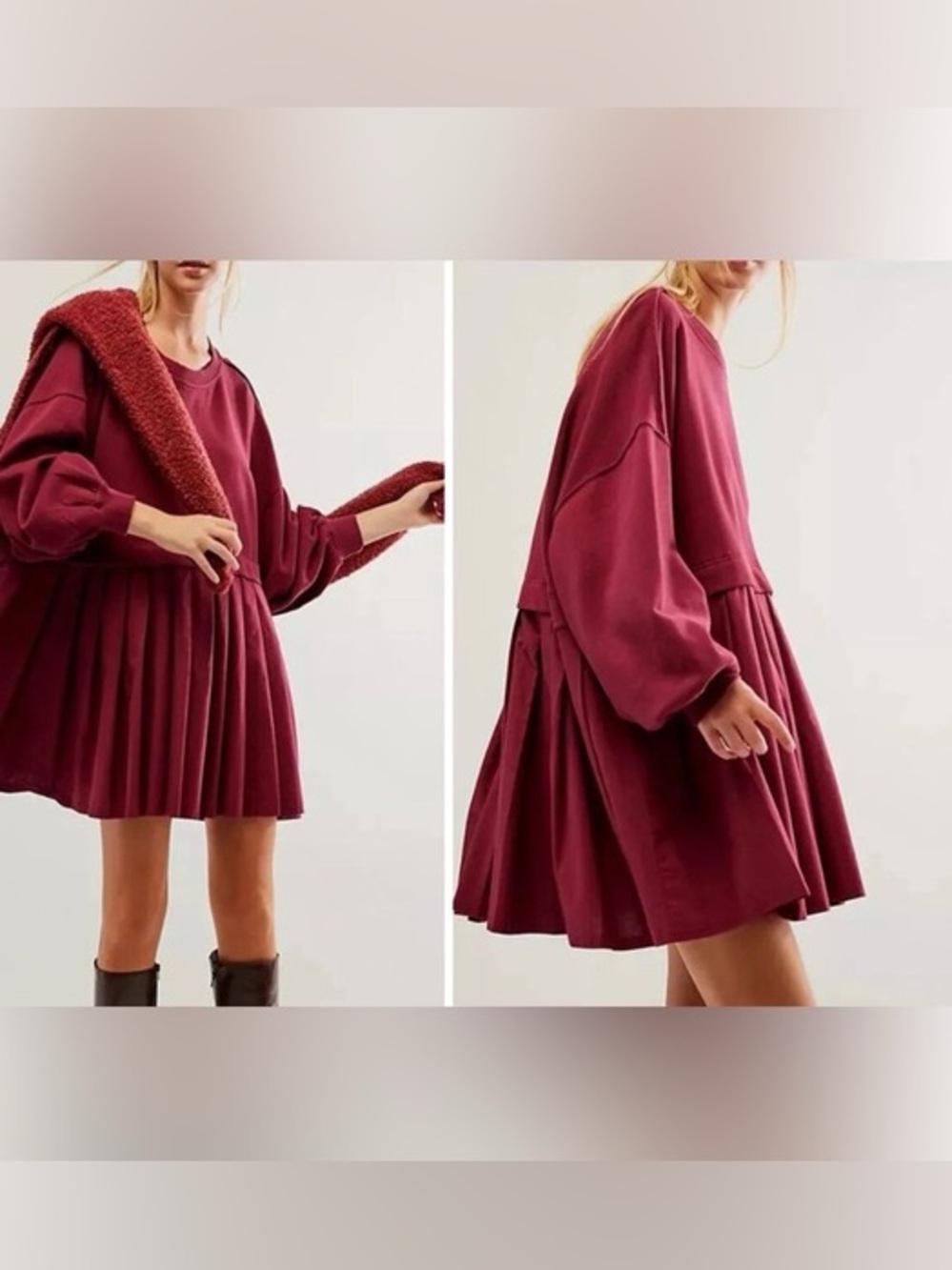 Free people, NWT size small, $128 retail flowy shirt dress. Burgundy.